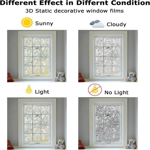 LEMON CLOUD Window Film, Decorative Window Privacy Film, 3D Stained Glass Window Sticker,Anti-UV Sun Blocker Heat Control for Home(Rainbow Tulip D...