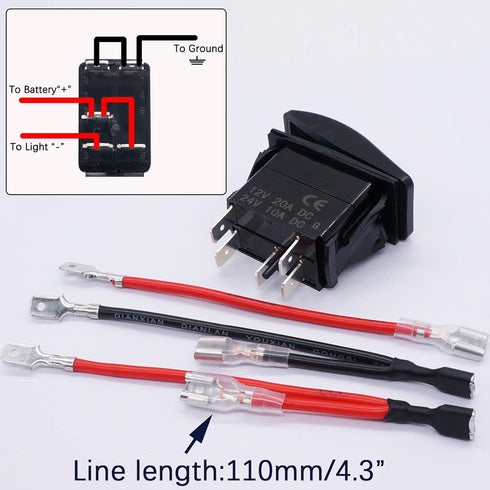Twidec/Momentary Horn Rocker Toggle Switch SPST 5 Pin 20A 12V 24VDC ON Off Red LED Light Push Button Switch Bar Car with Jumper Wires Set A11625B-...