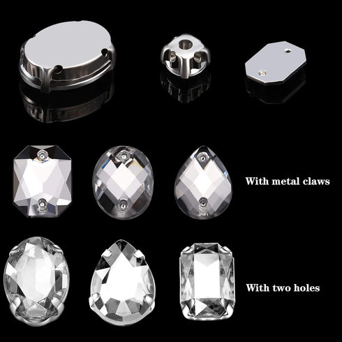 320 Pieces Sew on Rhinestone Sew Crystals Acrylic Gems Sewing Claw Rhinestone Flatback Gemstones with Hole Silver Prong in Mix Shape Mixed Size fo...