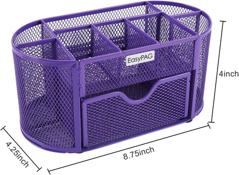 EasyPAG Desk Organizer Mesh Desktop Office Supplies Multi-functional Caddy Pen Holder Stationery with Drawer,Purple...