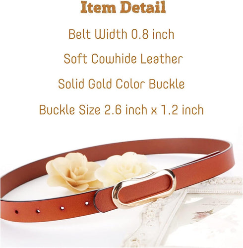 Women's Genuine Leather Belts Waist Belt Oval Solid Gold Buckle Waistband For Pants, Jeans, Suit Waist 26"- 32", Women 4-8,...