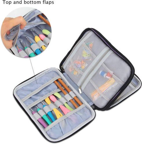 Damero Crochet Hook Case, Travel Storage Bag for Swing Crochet Hooks, Lighted Hooks, Needles(Up to 8'') and Accessories, Large, Purple (No Accesso...