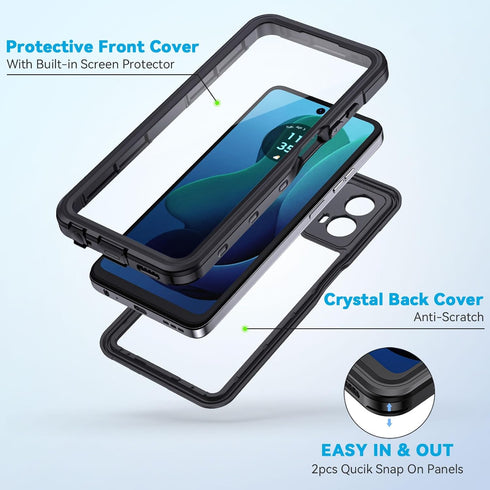 Lanhiem for Moto G 5G 2024 Case, IP68 Waterproof Dustproof Shockproof Case with Built-in Screen Protector, Full Body Underwater Protective Cover f...