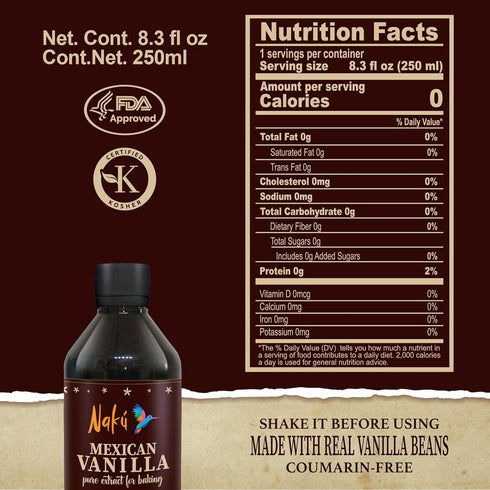 Naku Mexican Vanilla Extract - Pure and Traditional with a Piece of Vanilla Bean Inside, Perfect for Baking, Desserts (8.3 oz)...