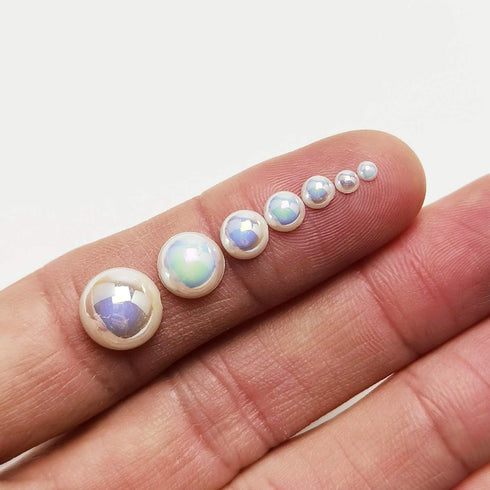 Chenkou Craft 3000PCS 1 Box White AB Round Flatback Imitation Half Pearls Bead Loose Beads Gem (White AB Half Ball)...