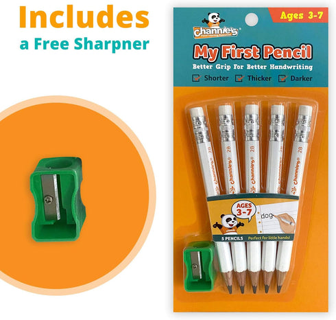 Channie's My First Pencil, Easy-to-Hold Presharpened Jumbo Pencils for Preschoolers, Kindergarteners & 1st Graders, White Wooden 2B Fat Pencils fo...