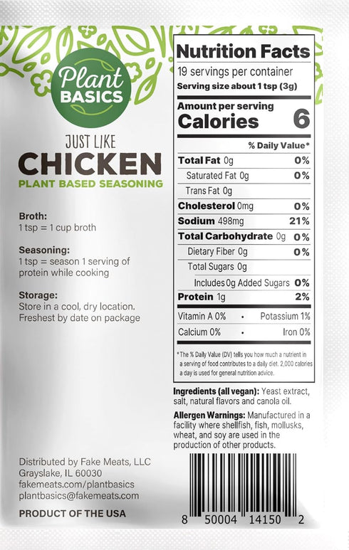 Plant Basics - Plant Based Seasoning, Just Like Chicken, 2 ounce, Vegan, Gluten Free, Kosher, Non-GMO...