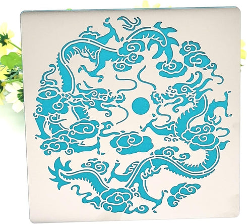 Alinacutle Two Dragons Metal Stencils,Wood Burning Stencils,Stainless Steel Stencils Kit,Templates Tool for Wood Carving,Engraving and Scrapbookin...