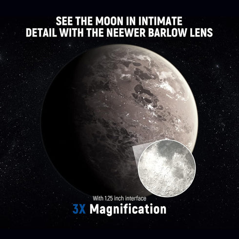 NEEWER 3X Barlow Len for 1.25" Telescope Eyepiece, Multi Coated Triple Magnification Telescope Lens Accessory, Fully Metal Build with M42 Thread t...