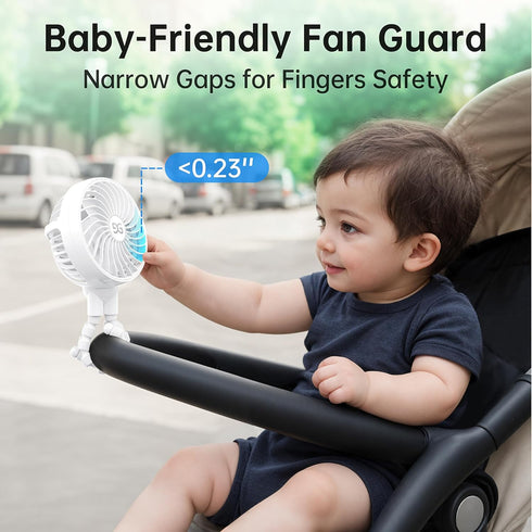 GUSGU Stroller Fan Clip on for Baby, Flexible Tripod & Rechargeable Battery, Small Personal Fan, Mini Portable Fan for Travel, Handheld, Car (Whit...