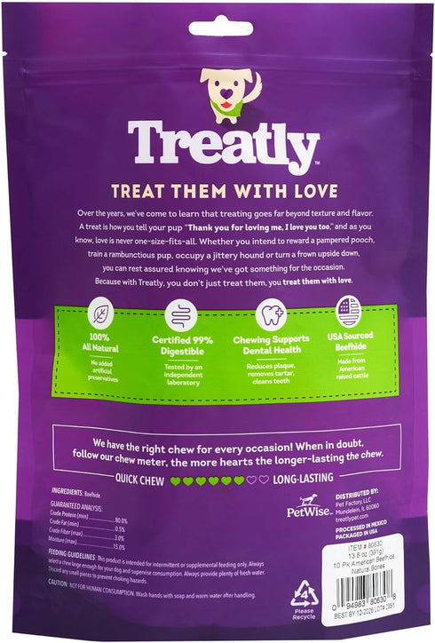 American Sourced Beefhide Bones 4-5" Dog Chew Treats - Natural Flavor, 10 Count/1 Pack...