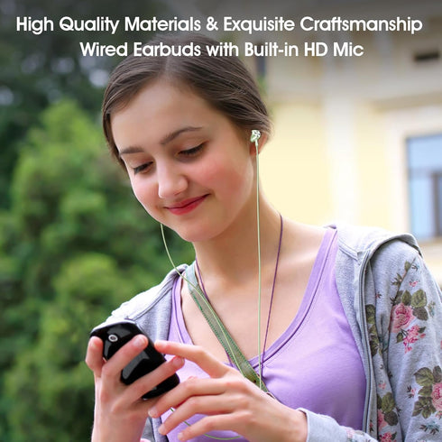 Green Wired Earbuds with Mic in-Ear Earphones with Build-in Microphone Noise Isolating Headphones Perfect for Women Girls Boys Teens School Comput...