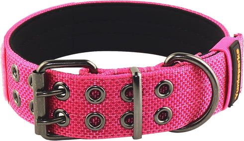 Tactical Dog Collar for Medium Large Dogs,Heavy Duty Metal Buckle Dog Collar,Soft Neoprene Padded Dog Collar,Nylon Wide Dog Collar(X-Large, Pink)...