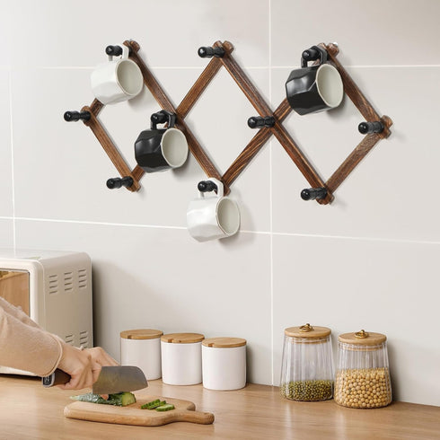 WGFKVAS 2 Pack Accordion Hat Rack for Wall - Expandable Coat Rack & Wall Mounted Hat Holder - Wooden Wall Hanger with 10 Peg Hooks for Coats, Base...