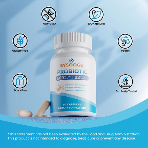 Probiotics for Women and Men, 500 Billion CFU, 22 Strains + Organic Prebiotics, Daily Probiotics for Digestive, Immune, & Gut Health - 90 Capsules...