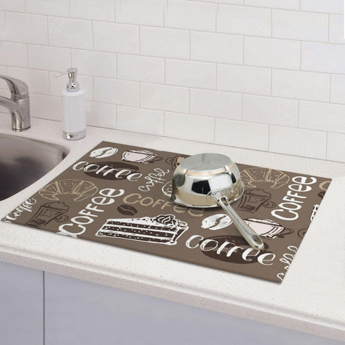 Coffee Dish Drying Mat For Kitchen Counter 18 X 24 In, Microfiber Absorbent Dish Drainer Mat With Hanging Loop Reversible Dish Drainer Mats Counte...