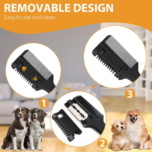 2 Pcs Razor Comb for Dogs Cats with 20 Pcs Extra Blades Pet Razor Comb 2 in 1 Trimming&Grooming, Dog Cat Brush that Cuts Hair, Hair Cutter Comb fo...