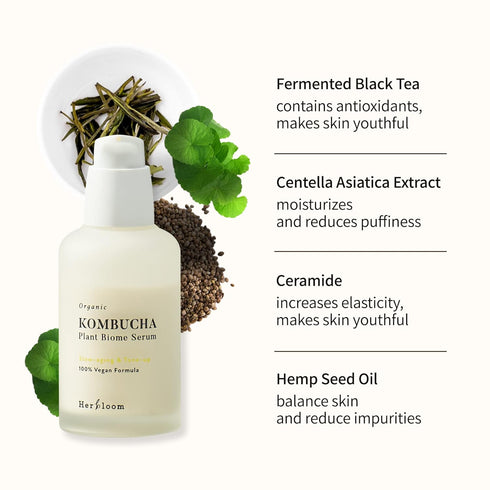 Herbloom Organic Kombucha Biome Serum - Deep Moisturizing and Hydrating Serum, Ceramide and Triple Hyaluronic Acid, Non Sticky, Korean Essence, Ve...