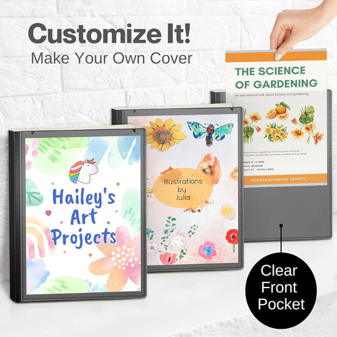 CRANBURY Art Portfolio 9x12 Binder - (Black), 9 x 12 Binder with 24 Clear Sleeves, Displays 48 Pages, Customizable Cover, A4 Binder for Kids Art, ...