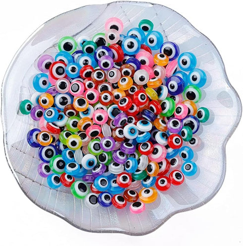 200 Pieces Flat Round Evil Eye Beads Handmade Resin Lampwork 8mm Charms Spacer Beads for Bracelets Necklace Jewelry Craft Making(Mix Colors)...