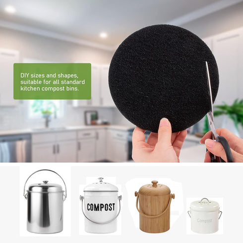 Charcoal Filters for Kitchen Compost Bin, 6 Pack Filters for Compost Pails Countertop Bin Replacement, Activated Charcoal Home Bucket Refill Sets,...