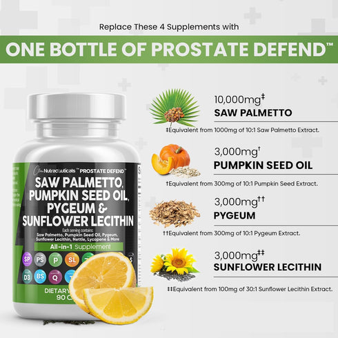 Clean Nutraceuticals Saw Palmetto 10000mg Pumpkin Seed Oil 3000mg Pygeum 3000mg Sunflower Lecithin 3000mg Stinging Nettle Cranberry - Prostate Sup...