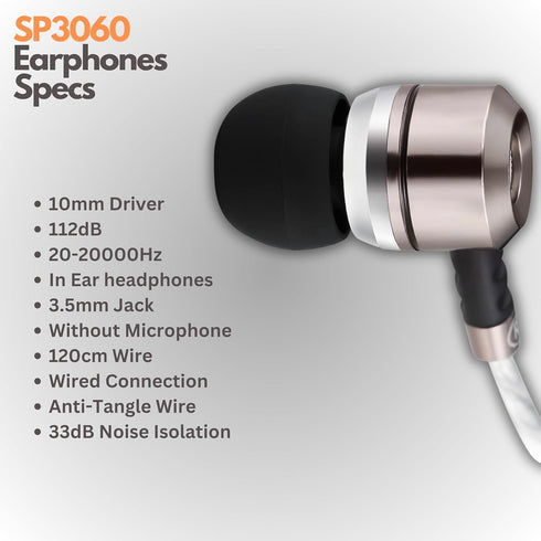 sephia SP3060 Wired Headphones, HD Bass Driven Audio, Lightweight Aluminum Wired in Ear Earbud Headphones, S/M/L Ear Bud Tips, Earphone Case, 3.5m...