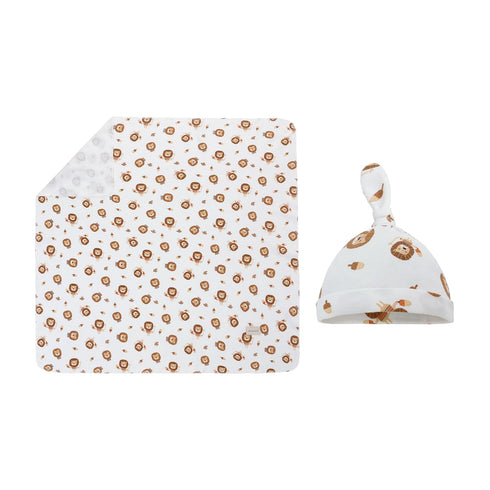 Miracle Baby Swaddle Blanket and Hat Set Newborn Swaddle Wrap Soft Stretchy Receiving Blanket for Baby Boys Girls, Large 47 x 47 inches (Lion)...