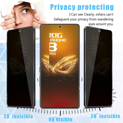 [2 Pack for ASUS ROG Phone 8 Pro/Phone 8 Privacy Screen Protector, 9H Anti Spy Private Tempered Glass Film, Anti-Scratch, Case Friendly....