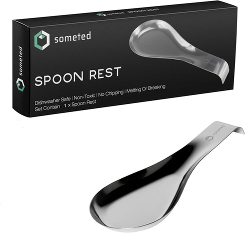 Large Stainless Steel Spoon Rest-Metal Spoon Rest - Ladle Rest Utensil for Kitchen Counter-Silver Spoon Rest-Spatula Ladle Holder-Spoon Holder for...