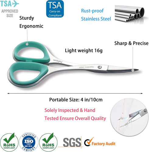 PAFASON 4" Stainless Steel Curved & Straight Embroidery Scissors Set with Premium PU Leather Cover Rubber Ring Handle Perfect for Cross Stitch Cro...