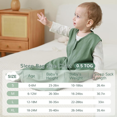 JELLYMONI Baby Sleep Sack 0-6 Months 100% Cotton Wearable Blanket for Newborn, 0.5 TOG Soft Comfortable Sleeping Bag 3 Pack 2-Way Zipper Unisex Ba...