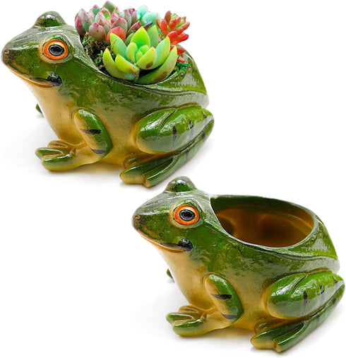 Set of 2 Frog Planter Resin Frog Flower Pot, Bonsai Pot/Flower Pot/Succulent Planter?Multipurpose Pot for Indoor Home Desk Decoration...