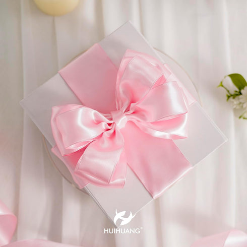 HUIHUANG Pink Satin Wired Ribbon 2.5 inch Light Pink Double Sided Satin Wire Ribbon for Easter Bows, Gift Wrapping, Wreaths, Garland, Home Decor, ...