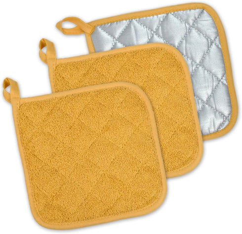 DII Basic Terry Collection Quilted 100% Cotton, Potholder, Mustard, 3 Piece...