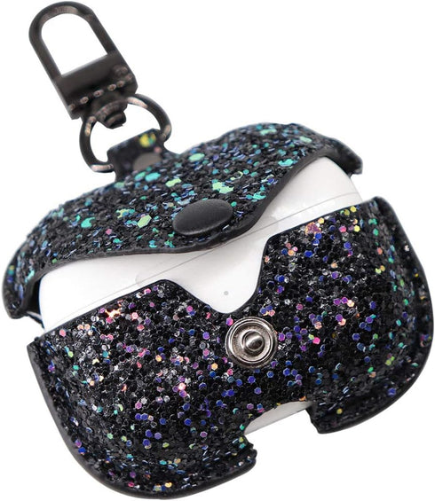 for Airpods Pro Carrying Case Cover Glitter with Sequins PU Leather Protective Case for Apple Airpod Pro Charging Case Girls Women Bling Skin Prot...