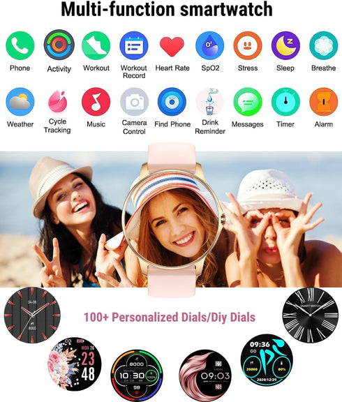 Holiday Smart Watches for Women Men, 1.32” Full Touch Screen Heart Rate/Sleep Monitor/Pedometer, IP68 Waterproof Fitness Watch for Android iOS Pho...