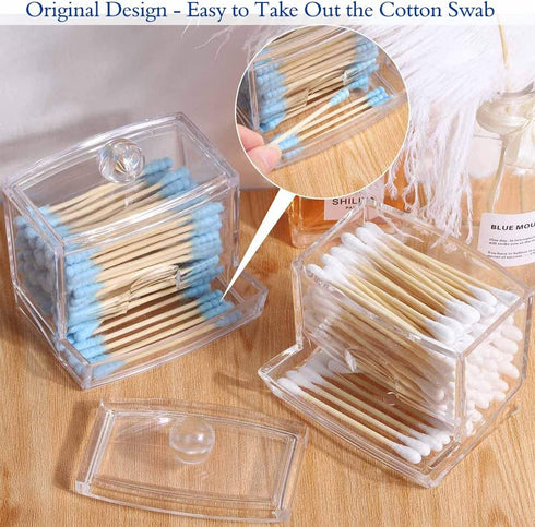 Swab Holder Canisters with Lid, Bathroom Qtip Dispenser Apothecary Jars, Clear Plastic Cotton Ball Pad Container for Cotton Swabs, Q-Tips, Make Up...