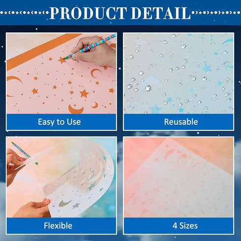 4 Pack Star Stencil 4 Sizes Star Shaped Painting Template Reusable Plastic Twinkle Starburst Painting Stencils for Wall Wood Canvas Fabric, Use fo...