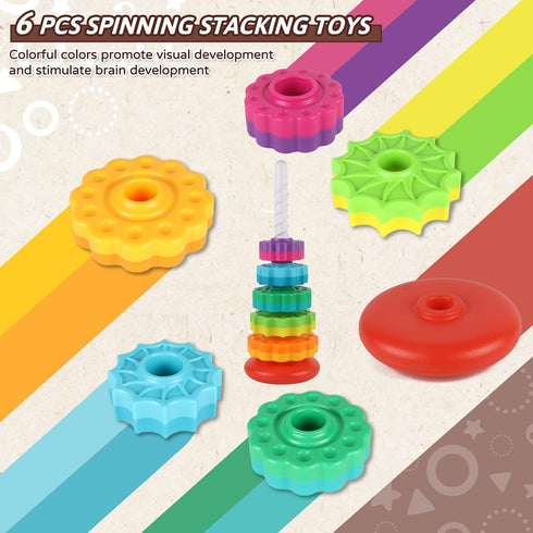 Baby Spinning Stacking Toys for Toddlers 1-3, Rainbow Ring Stacker Montessori Toys for Babies 6-12 Months, 1 2 3 One Year Old Girl Boy Christmas B...