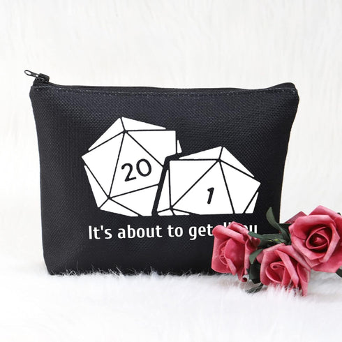 POFULL Dice For Dragons D20 RPG Gamer It's About To Get Dicey Cosmetic Bag DND Gifts Tabletop Role Playing Gamer Gift (It's about to get bag)...