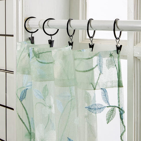 MRTREES Sheer Tier Curtains Rod Pocket, Short Voile Cafe Curtains, Floral Embroidered Kitchen Tiers Small Half Window Treatment for Basement/Bathr...