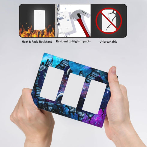 Starry Sky Triple Rocker GFCI Switch Plate Cover 3 Gang Decora Light Switch Cover Decorative Outlet Cover Wall Plate for Boy Bathroom Bedroom Game...