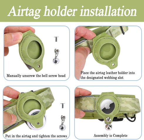 Reflective AirTag Dog Collar, Heavy Duty Padded Puppy Collar with AirTag Holder, Adjustable Air Tag Pet Collar for Small Medium Large Dogs, green,...