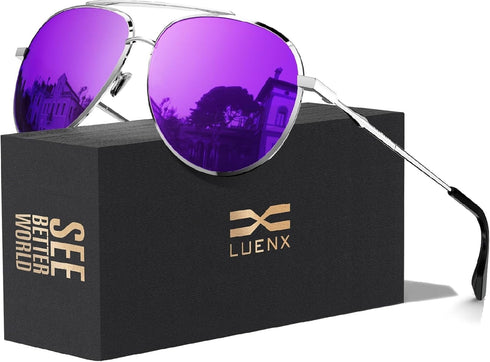 LUENX Aviator Sunglasses for Women Men Polarized Lens Trendy Sun Glasses - UV 400 Protection 60MM with Accessories Driving...