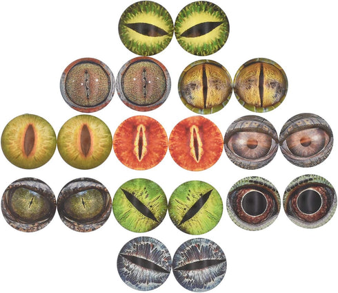 10 Pairs 35mm Glow in The Dark Glass Dinosaur Eyes Round Dome Glass Cabochons Flatback for DIY Craft Clay Animal Lizard Eyes...