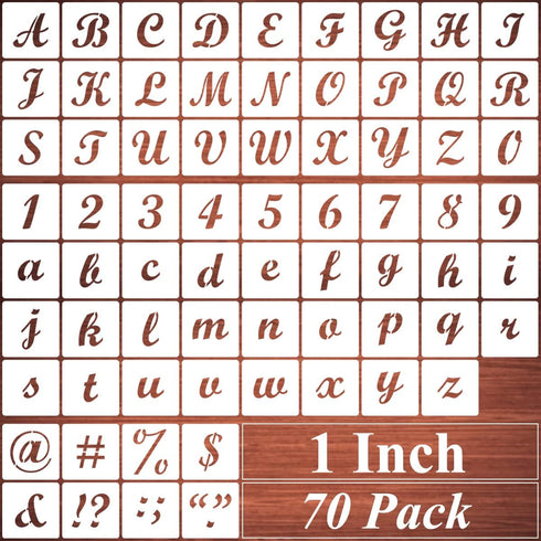 1 Inch Alphabet Letter Stencils for Painting - 70 Pack Letters and Numbers Stencil Templates with Signs for Painting on Wood, Reusable Letter and ...