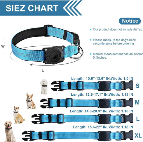 Airtag Dog Collar, Waterproof Air Tag Holder Dog Collar, Reflective Comfortable Padded, Adjustable Pet Collar for Small Medium Large Heavy Duty Do...
