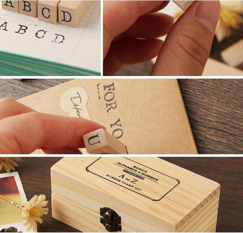 Wooden Rubber Stamps Set - 36 PCS Small Vintage Alphabet Letter Number Stamps Kit with Storage Box for Scrapbook,DIY Craft Card,Painting,Photo Alb...