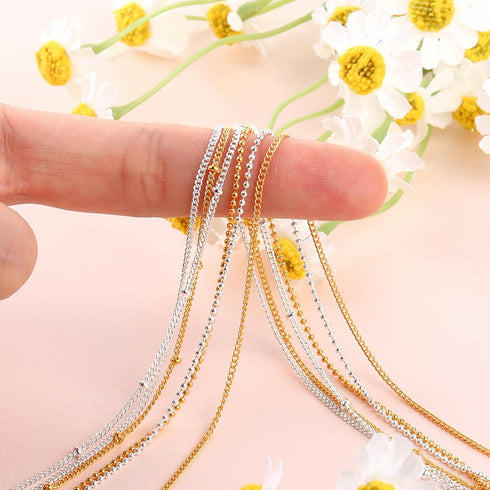 6 Strips Chain Nail Charms,Gold Nail Chains 3D Nail Art Charms Silver Chain Accessories Supplies,Metal Punk Nail Caviar Beads for Nails,DIY Women ...